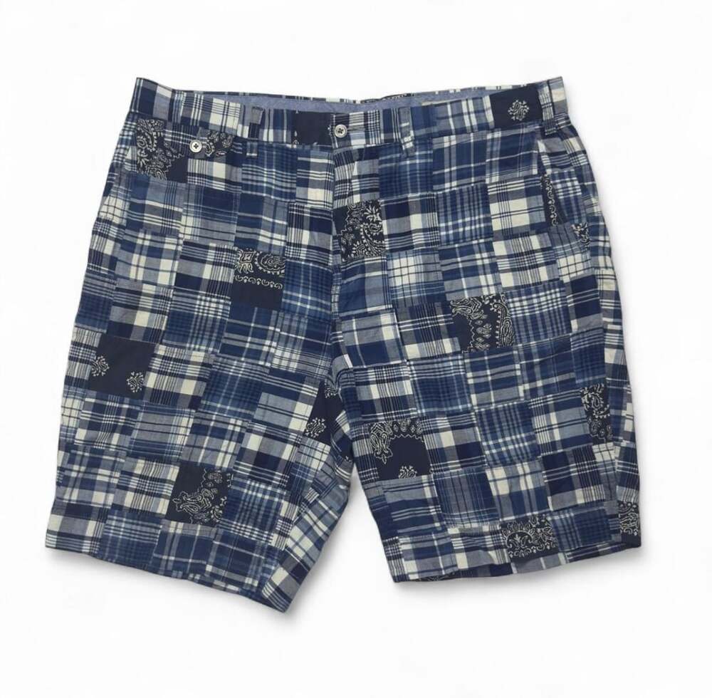 Polo Ralph Lauren Patchwork Shorts Size 38 Blue Plaid India Madras